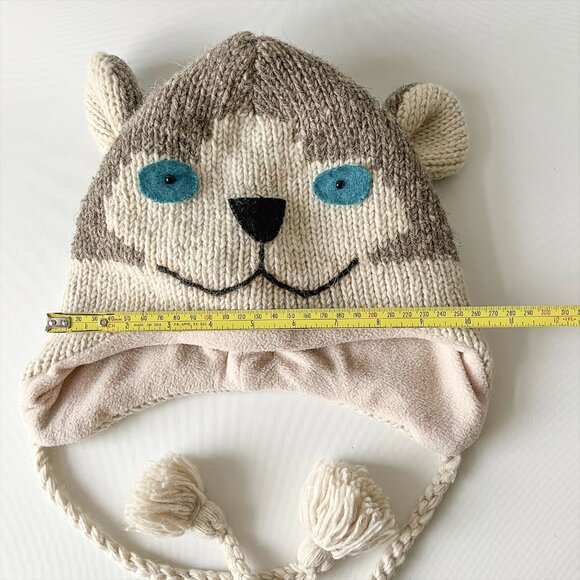 Hand Knit Wool Husky Dog Earflap Beanie Fleece Lined Winter Hat Warm - Picture 4 of 4